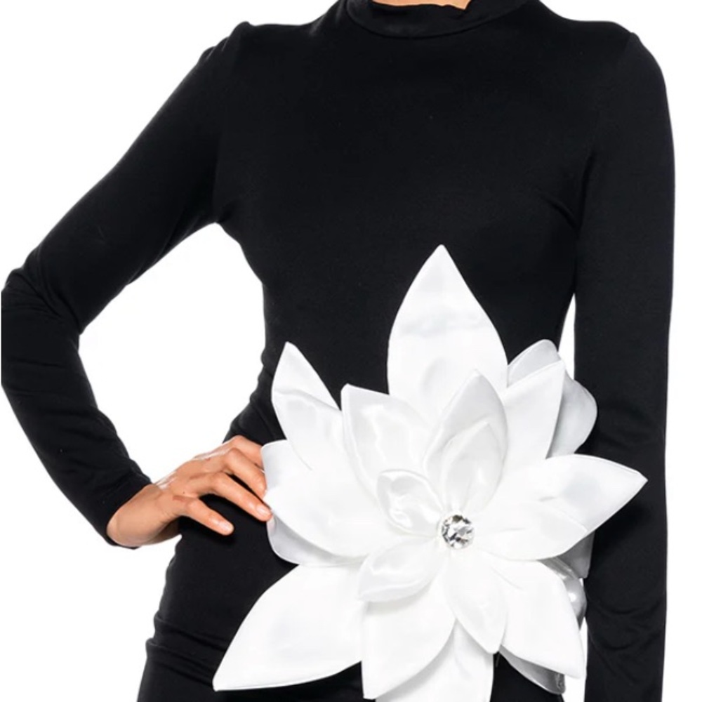AKIRA Black Dress with White Floral Detail #86 - Picture 2 of 9